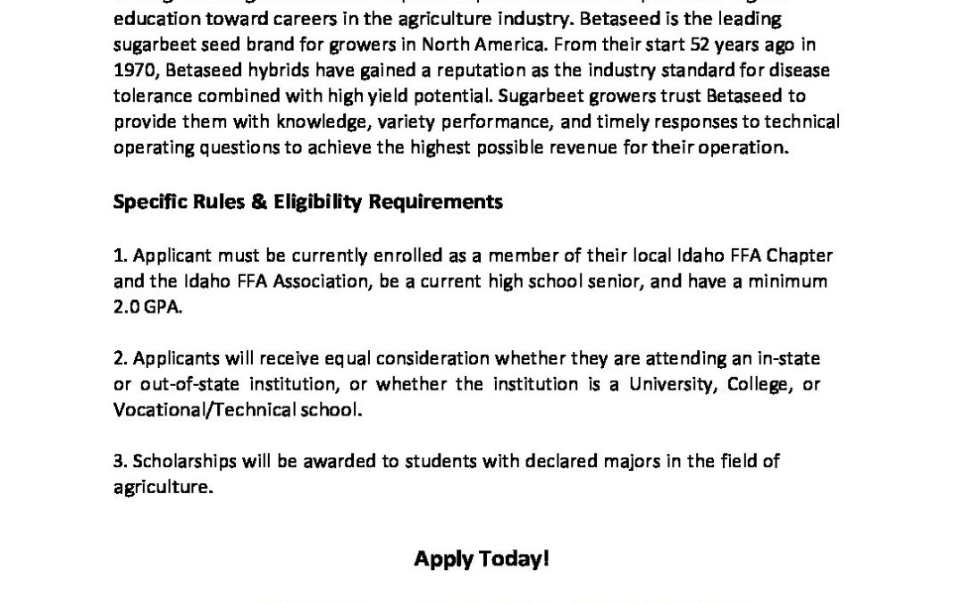 2023 IdahoFFABETASEEDEligibiltyandRules Idaho FFA Foundation